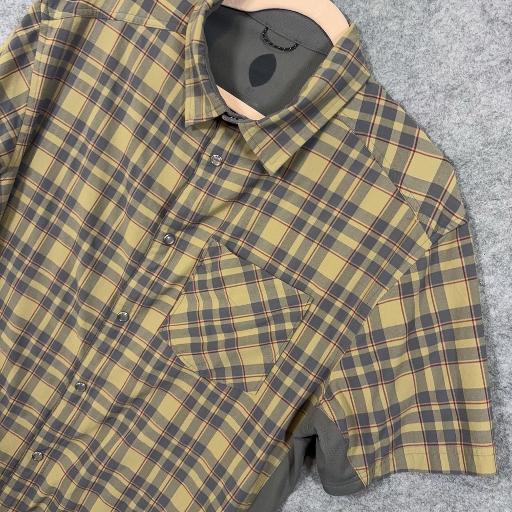 Club Ride Pearl Snap Shirt Mens Sz L Gray Plaid Short Sleeve Zip Pocket Stretch